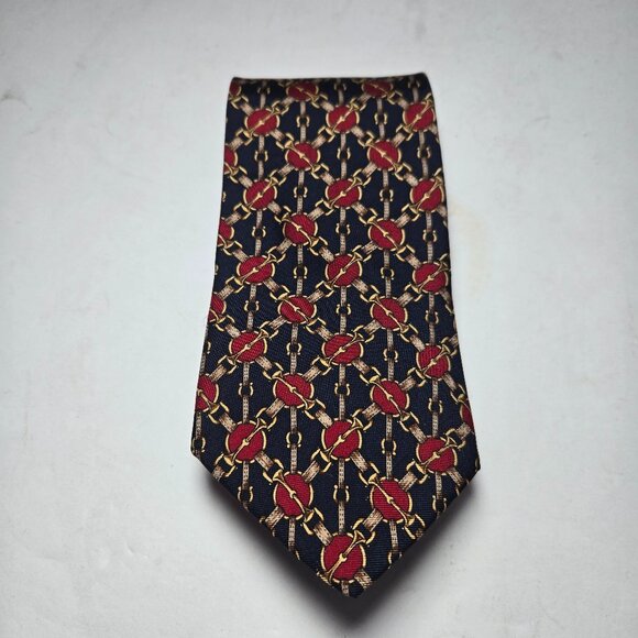 Brooks Brothers Makers Mens Silk Tie Necktie Maroon Blue geometric design - Picture 4 of 6